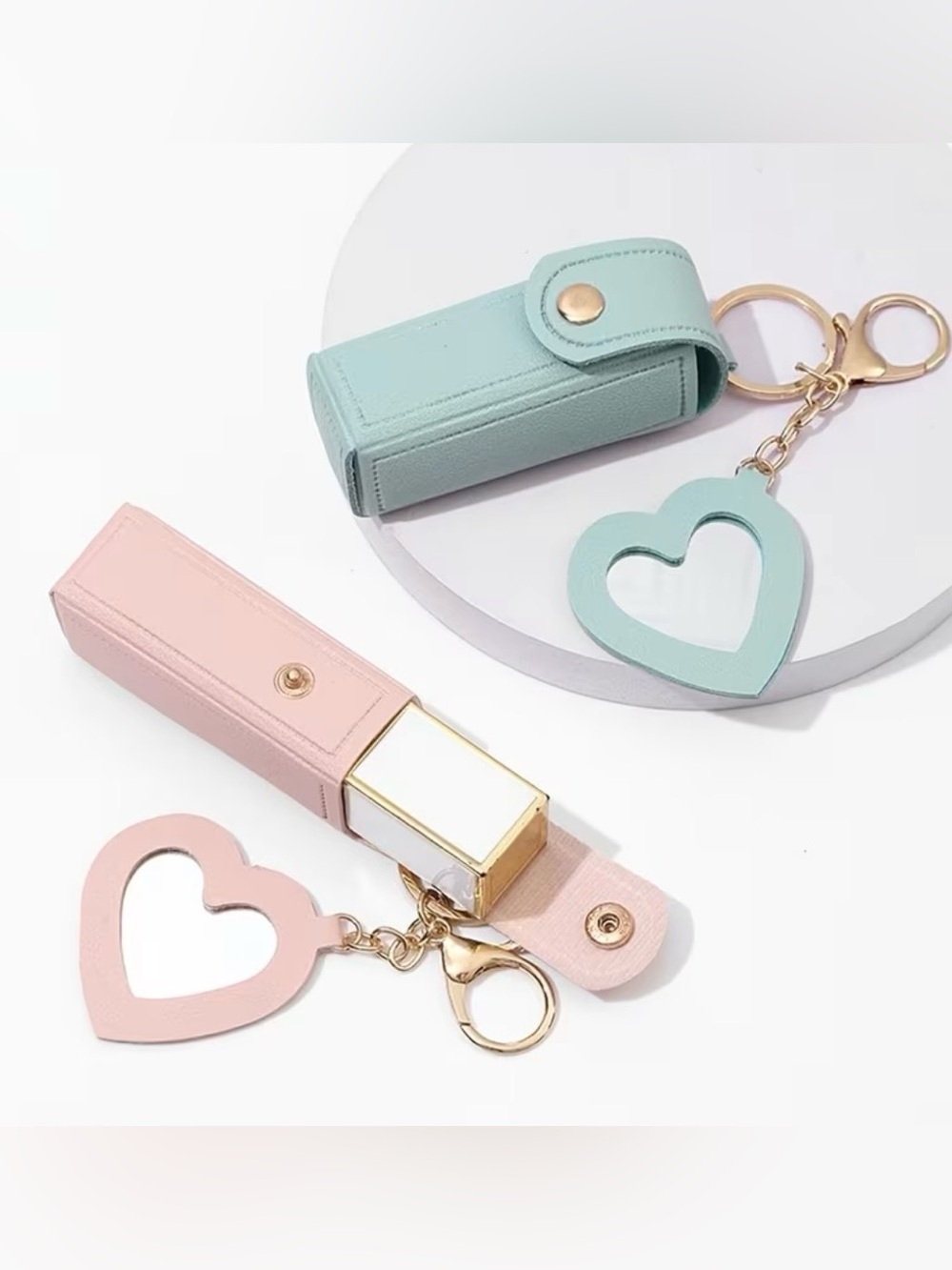 Lipstick Holder Keychain Bag Charm Heart Mirror Choose Color